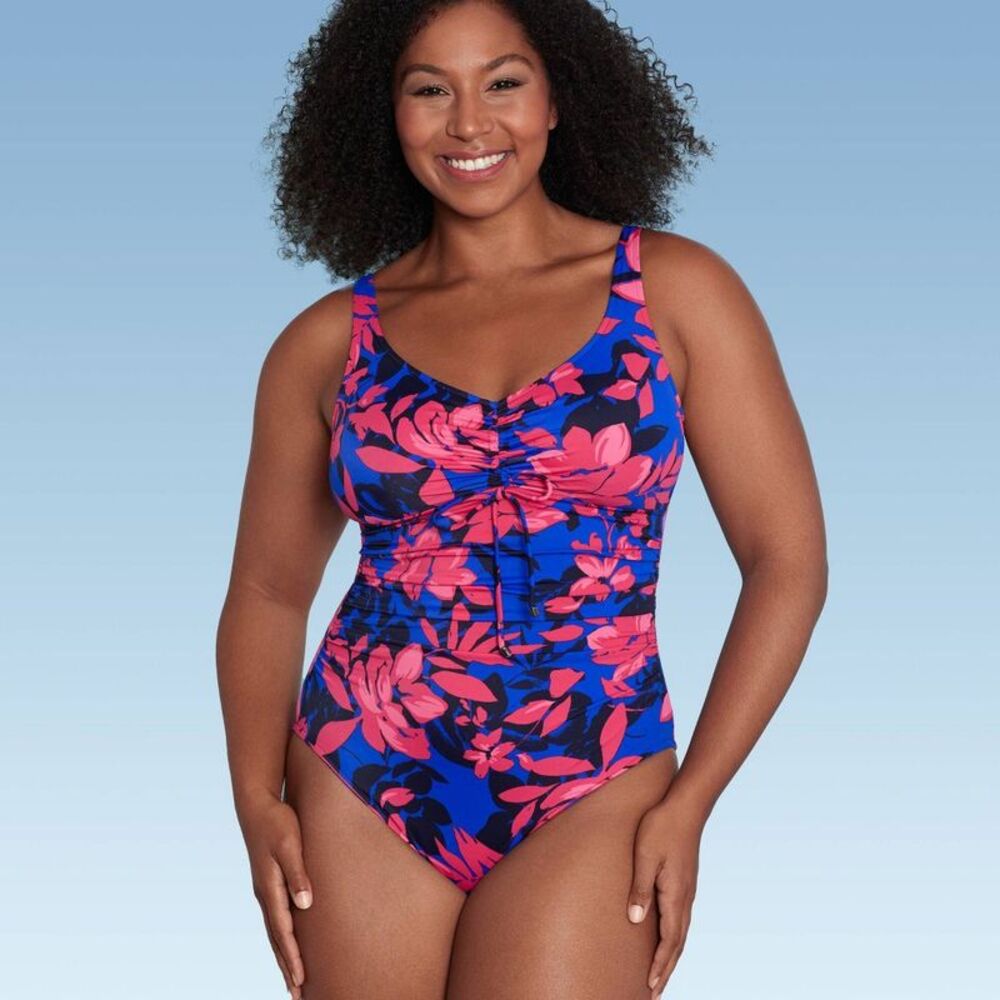 Aqua Green Blue and Pink Floral Swimsuit